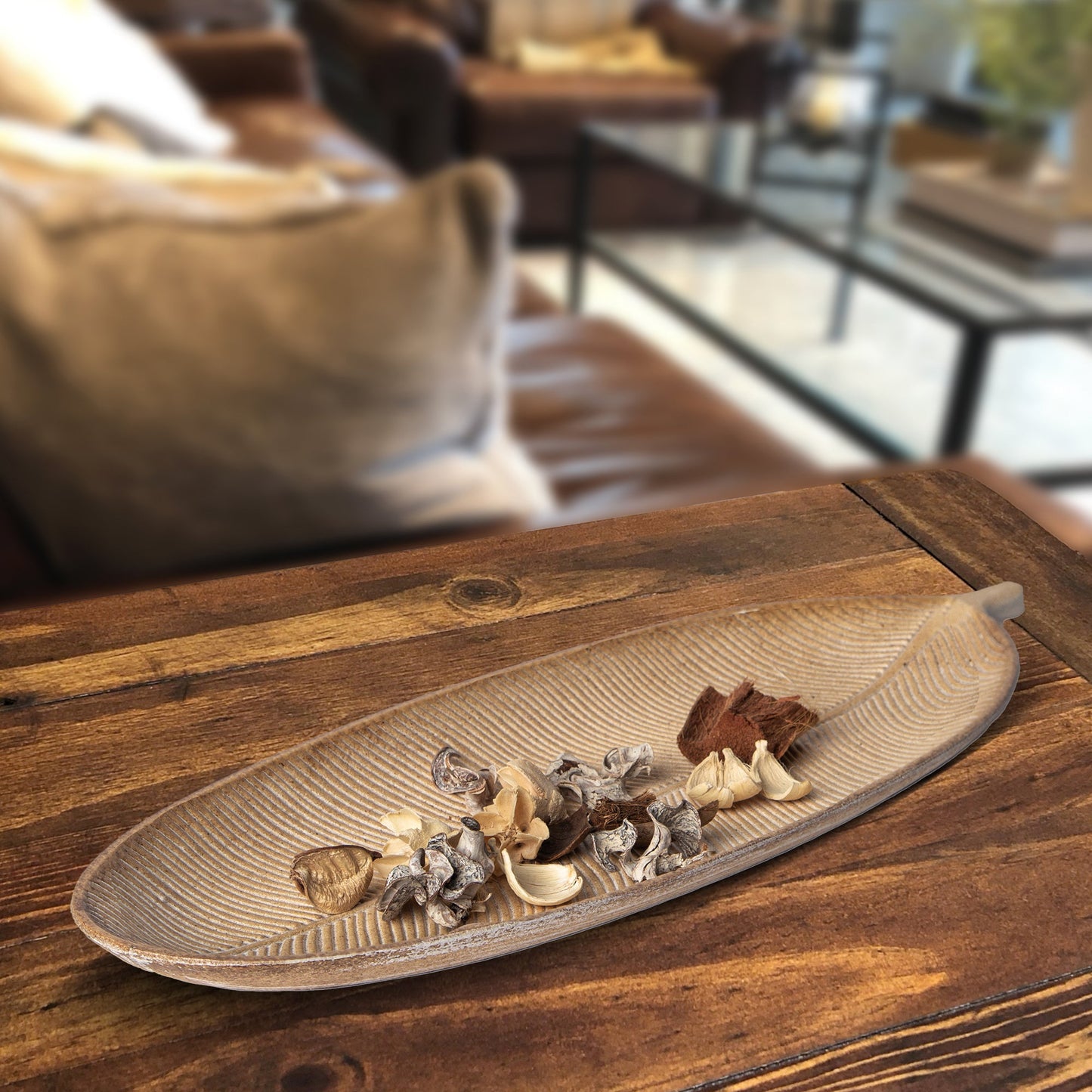 423 - Leaf Design Wood Tray - Elegant Jewelry Plate Tray with Intricate Leaf Design - Decorative Centerpiece for Home, Kitchen, and Events