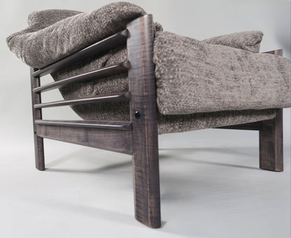 Chair & Ottoman – Taye with Tiger Maple Arms (Grey)