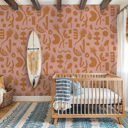 Pool Side Wallpaper, pink & orange