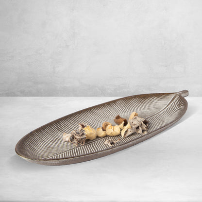 423 - Leaf Design Wood Tray - Elegant Jewelry Plate Tray with Intricate Leaf Design - Decorative Centerpiece for Home, Kitchen, and Events