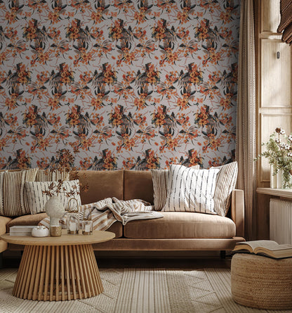 Springtime Wallpaper, off-white & orange
