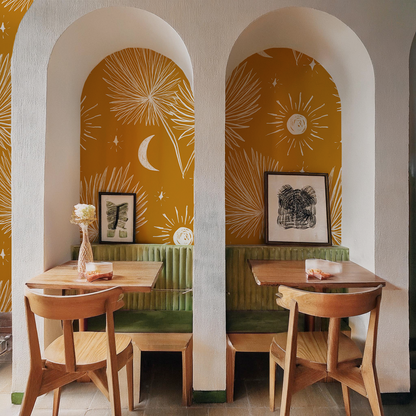 Night Palm Wallpaper, marigold and white