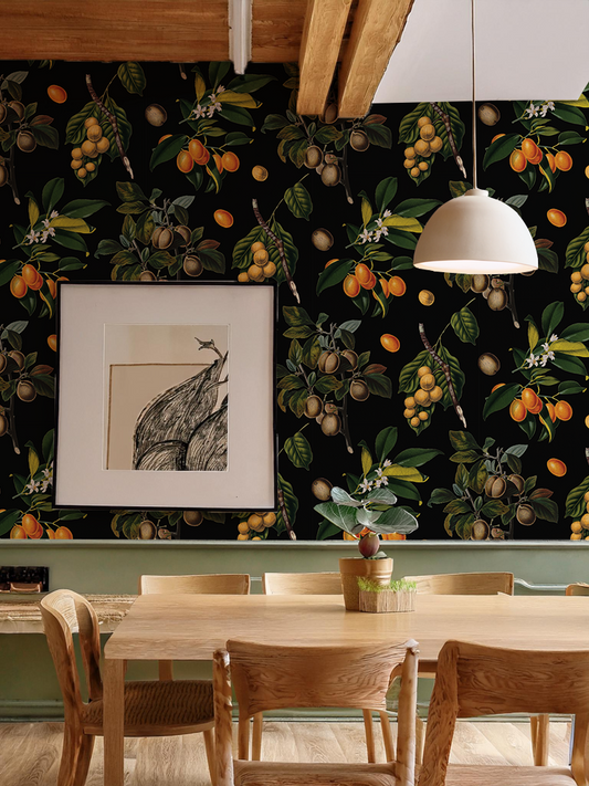 Vintage Orchard Wallpaper, black