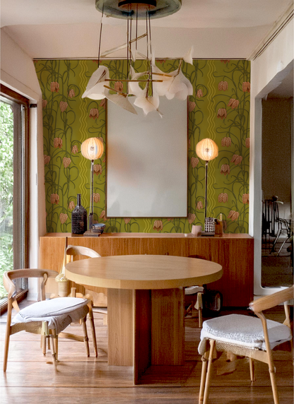 Campanas Wallpaper, chartreuse and orange