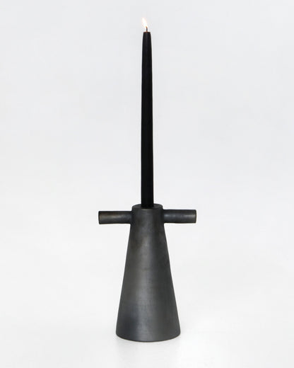 Black Stoneware Tall Candle Holder Motanka