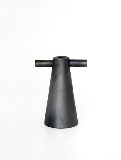 Black Stoneware Tall Candle Holder Motanka