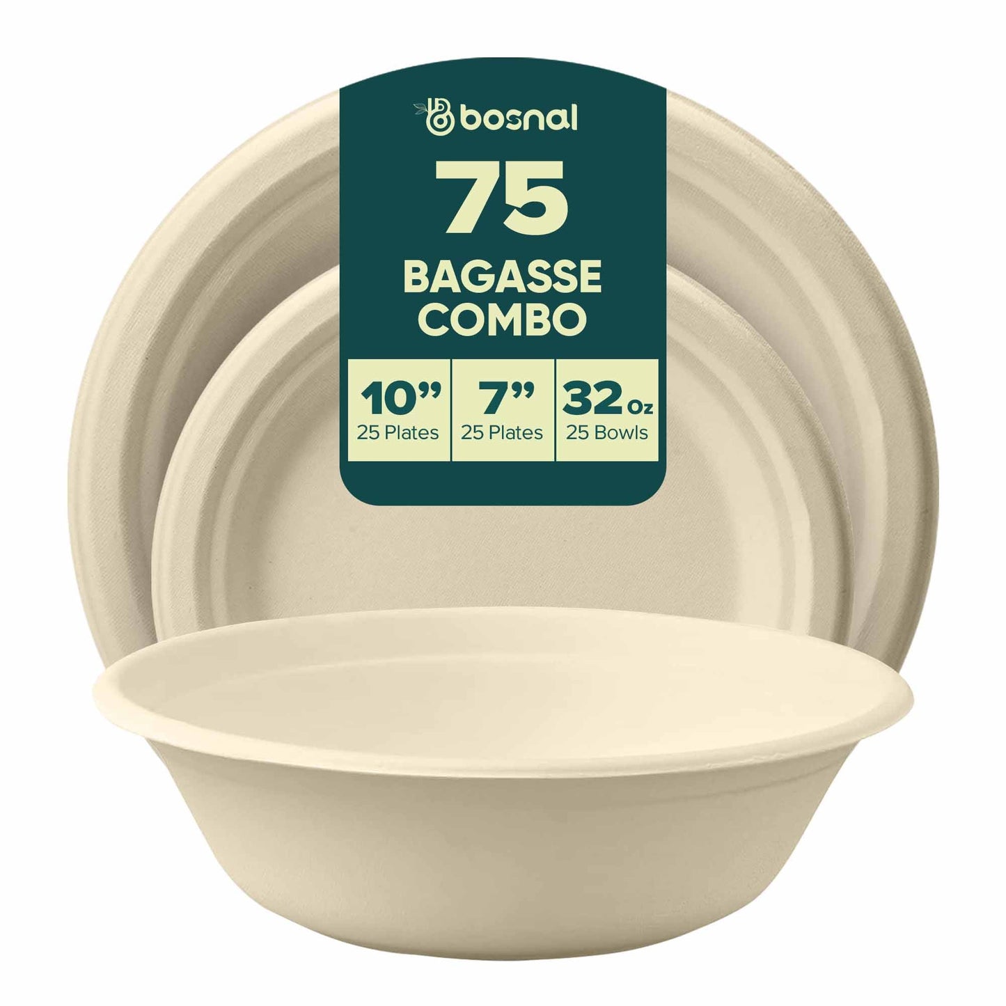 Bosnal – Sugarcane Bagasse Compostable 10 inch & 7 inch Round Plates with 32 Oz Bowls