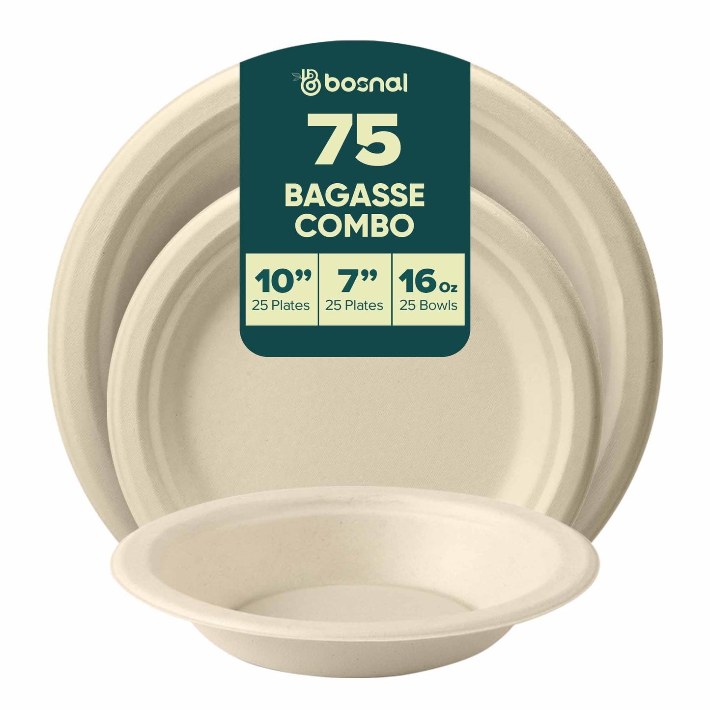 Bosnal – Sugarcane Bagasse Compostable 10 inch & 7 inch Round Plates with 16 Oz Bowls
