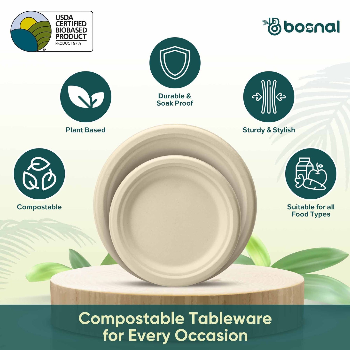 Bosnal – Sugarcane Bagasse Compostable 10 inch and 7 inch Round Plates