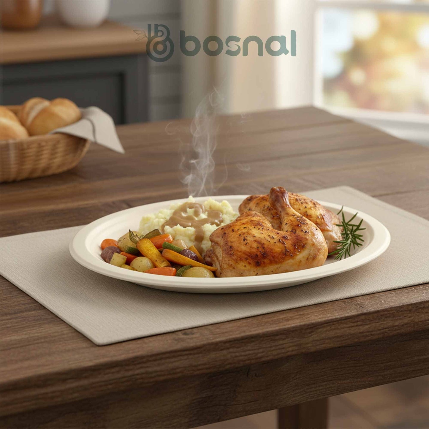 Bosnal - Sugarcane Bagasse Compostable 10 inch Oval Plates - Case of 20 (500 Pcs)