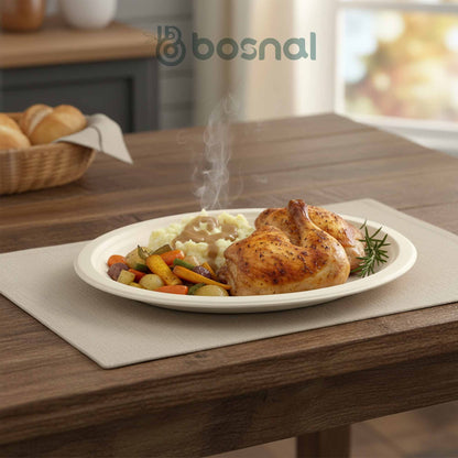 Bosnal - Sugarcane Bagasse Compostable 10 inch Oval Plates - Case of 20 (500 Pcs)