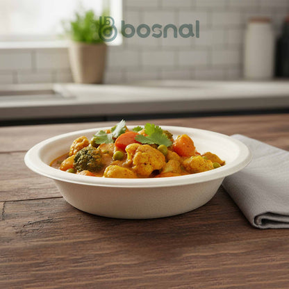 Bosnal - Sugarcane Bagasse Compostable 16 Oz Round Bowls - Case of 20 (500 Pcs)