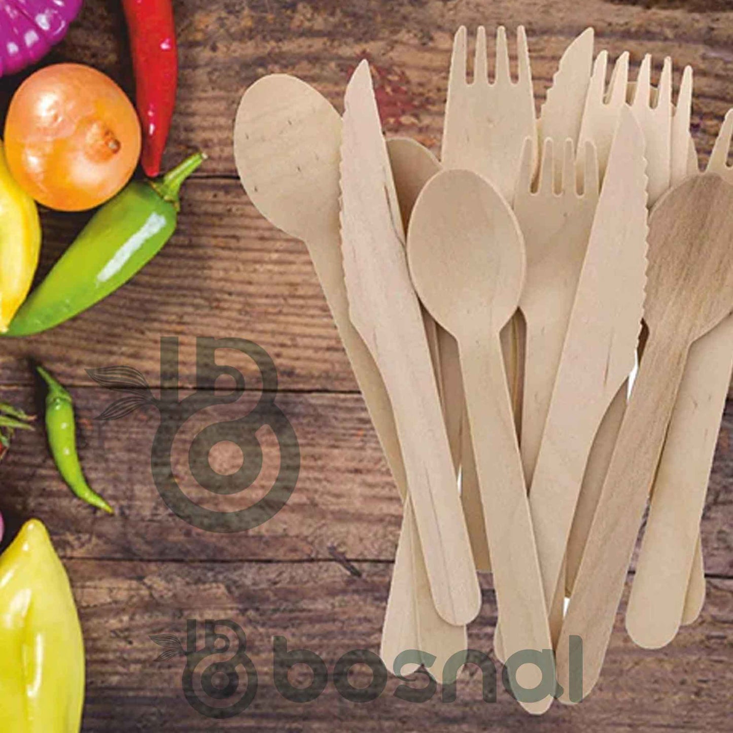Bosnal – Wooden Disposable Cutlery Set, 6.5 inch, 100 Pcs, Birch Wood Spoons, Forks & Knives