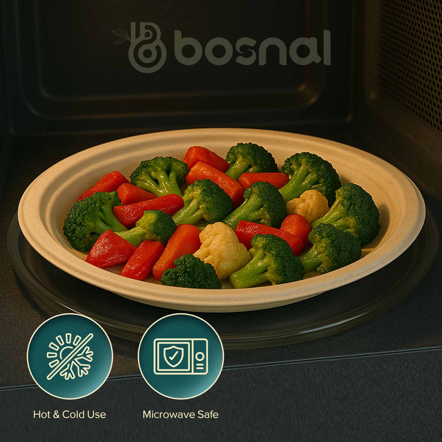 Bosnal - Sugarcane Bagasse Compostable 7 inch Round Plates - Case of 20 (500 Pcs)