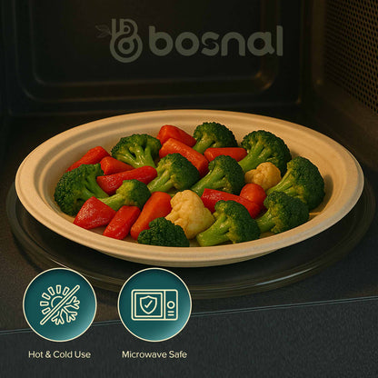 Bosnal - Sugarcane Bagasse Compostable 7 inch Round Plates - Case of 20 (500 Pcs)