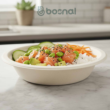 Bosnal - Sugarcane Bagasse Compostable 10 inch Round Plates with 16 Oz Bowls