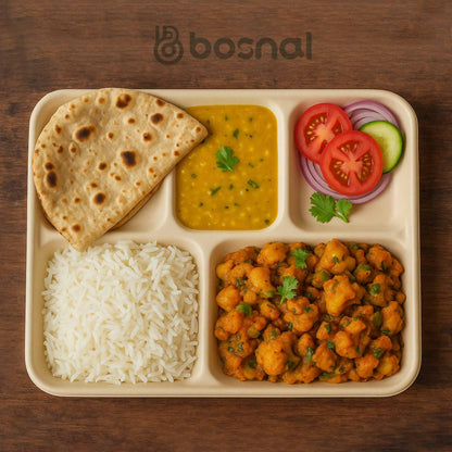 Bosnal - Sugarcane Bagasse Compostable Trays, 10 inch 5-Compartment, Rectangle