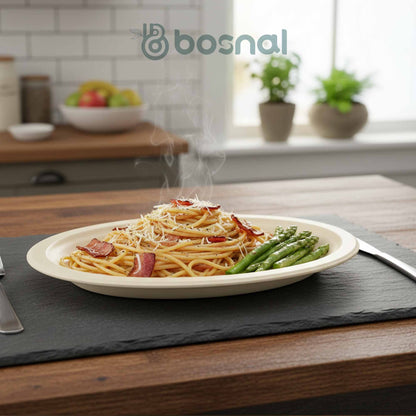 Bosnal - Sugarcane Bagasse Compostable 10 inch Oval Plates - Case of 20 (500 Pcs)