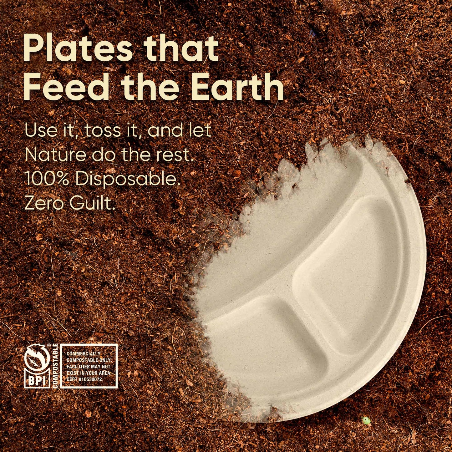 Bosnal - Sugarcane Bagasse Compostable 10 inch Round 3-Compartment Plates - Case of 20 (500 Pcs)