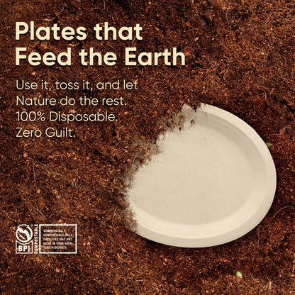Bosnal - Sugarcane Bagasse Compostable Plates, 10 inch, Oval