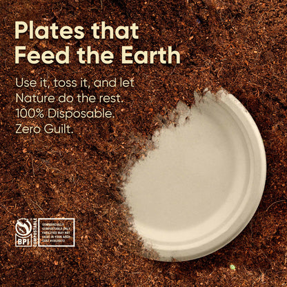 Bosnal - Sugarcane Bagasse Compostable Plates, 7 inch, Round