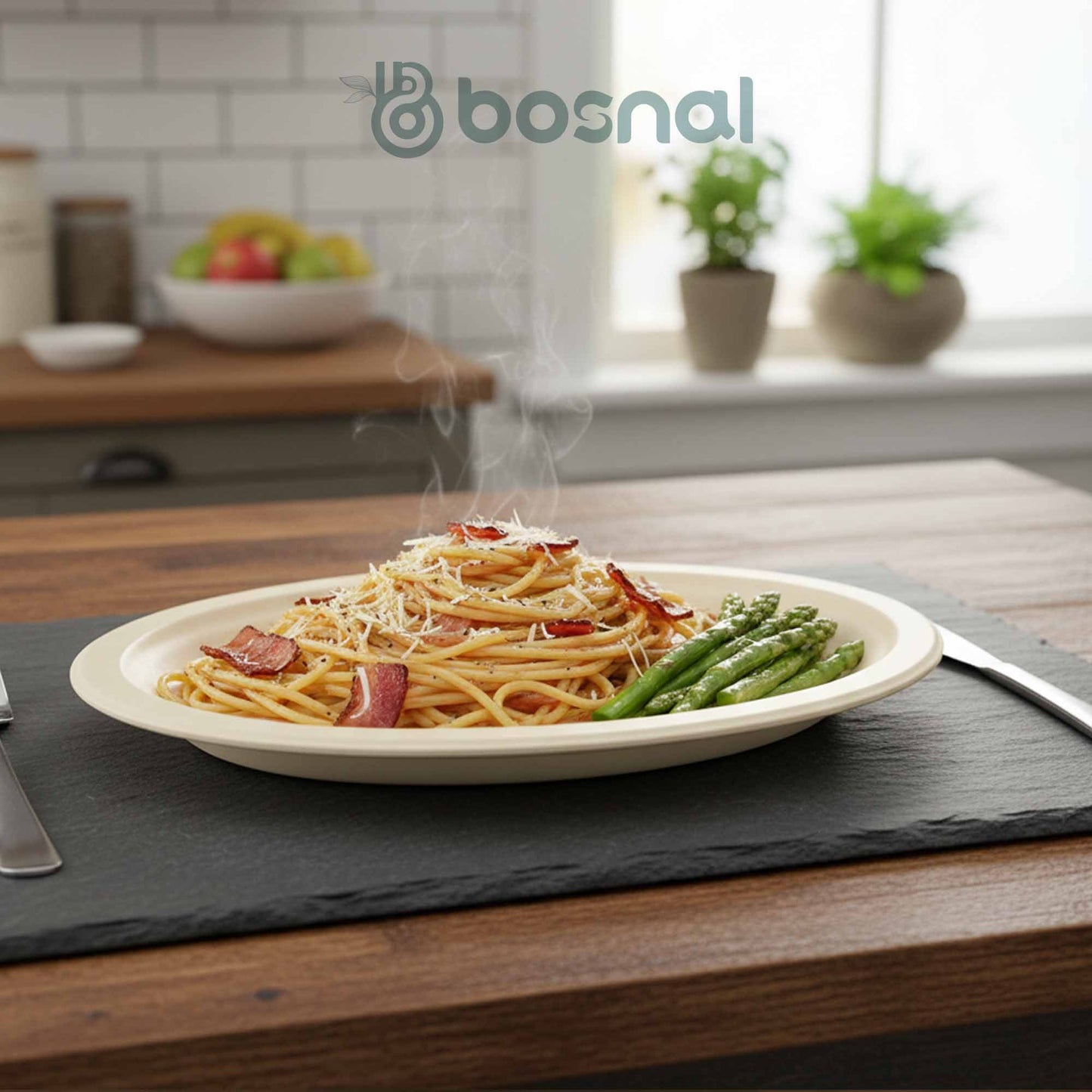 Bosnal - Sugarcane Bagasse Compostable Plates, 10 inch, Oval