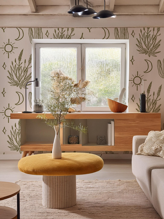 Desert Sky Wallpaper, large pattern, white and green