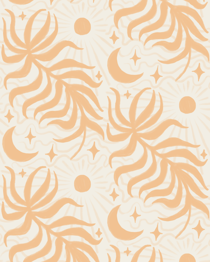 Lunar Leaf Wallpaper, beige and peach