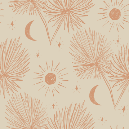 Night Palm Wallpaper, tan and terra cotta