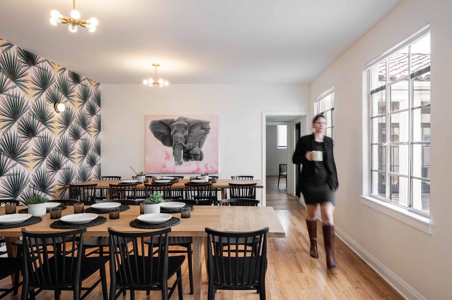 Palm Deco Wallpaper, green and yellow