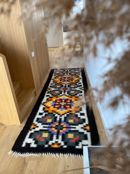 Handwoven wool runner with Traditional Carpathian pattern