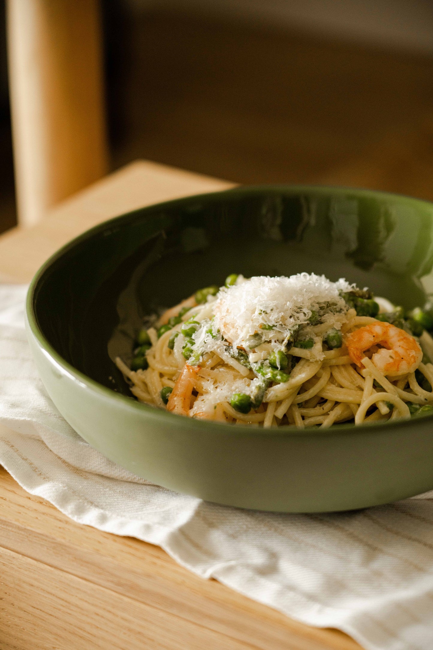 Handmade Porcelain Pasta Bowl. Green