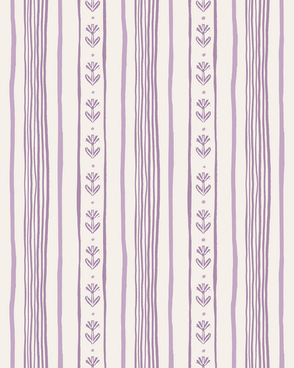 Daisy Chain Stripe Wallpaper, beige and lavender
