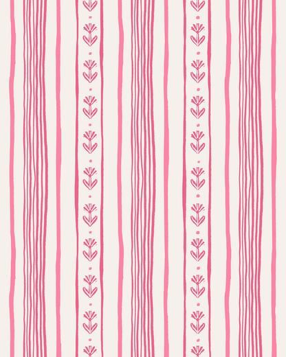 Daisy Chain Stripe Wallpaper, beige and pink