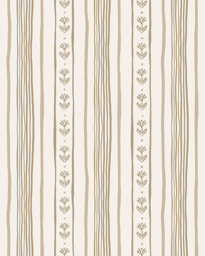 Daisy Chain Stripe Wallpaper, beige and tan