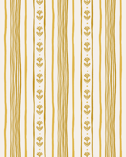 Daisy Chain Stripe Wallpaper, beige and yellow