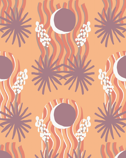 Yucca Moon Wallpaper, coral and purple