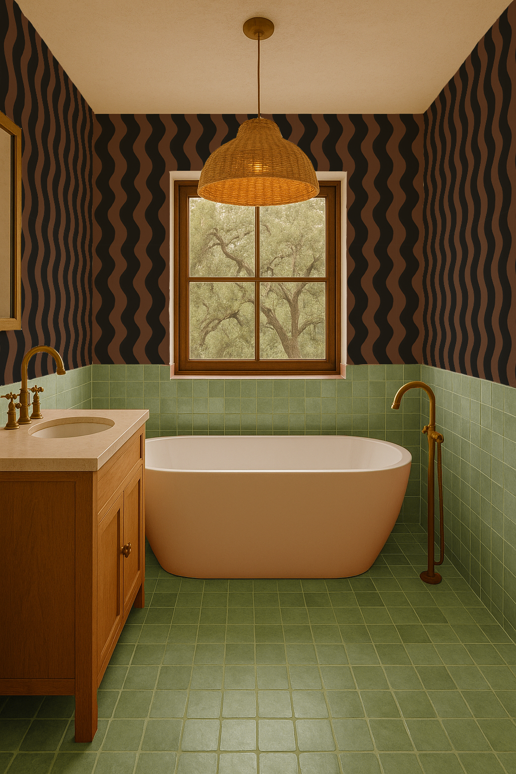 Ziggy Stripe Wallpaper, brown and black