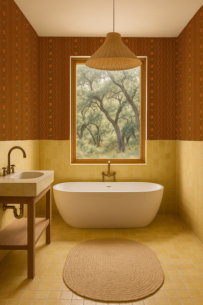Posy Lane Stripe Wallpaper, golden brown and orange