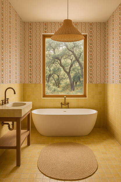 Posy Lane Stripe Wallpaper, beige and orange
