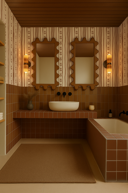 Daisy Chain Stripe Wallpaper, beige and brown