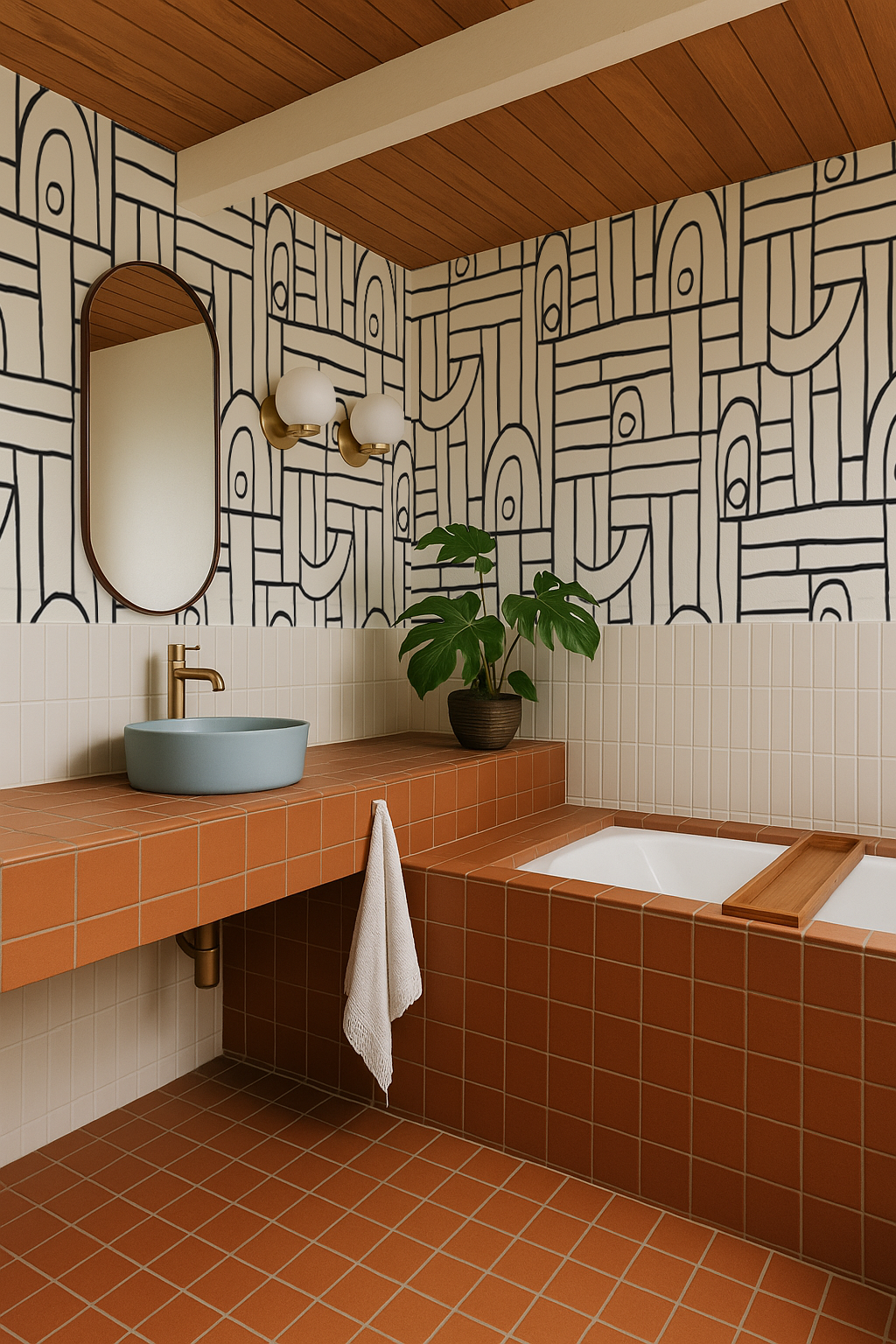 Deco Tile Wallpaper, white and black