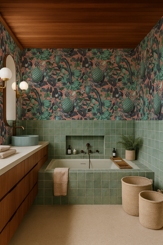 Juicy Fruit Wallpaper, coral and teal