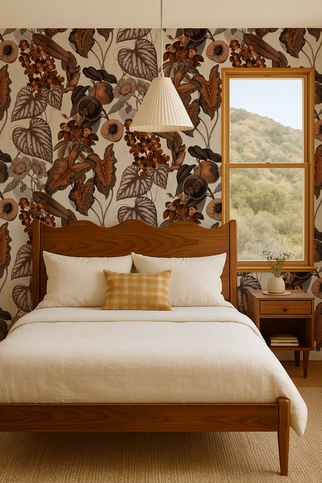 Cali Tropicale Wallpaper, off-white and burnt orange