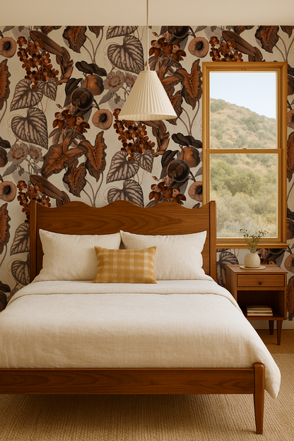 Cali Tropicale Wallpaper, off-white and burnt orange