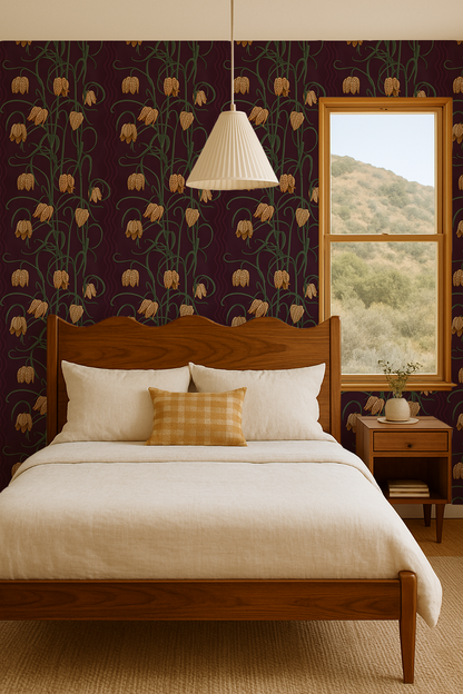 Campanas Wallpaper, chocolate and goldenrod