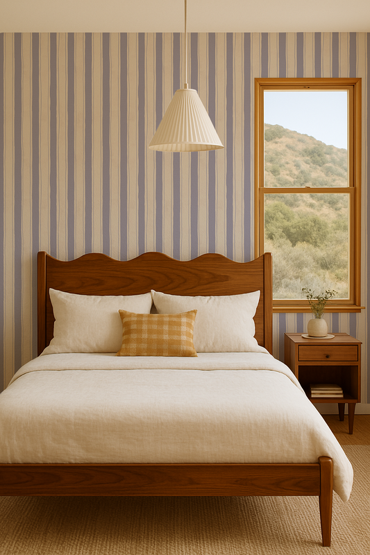 Riviera Stripe Wallpaper, off-white and lavender