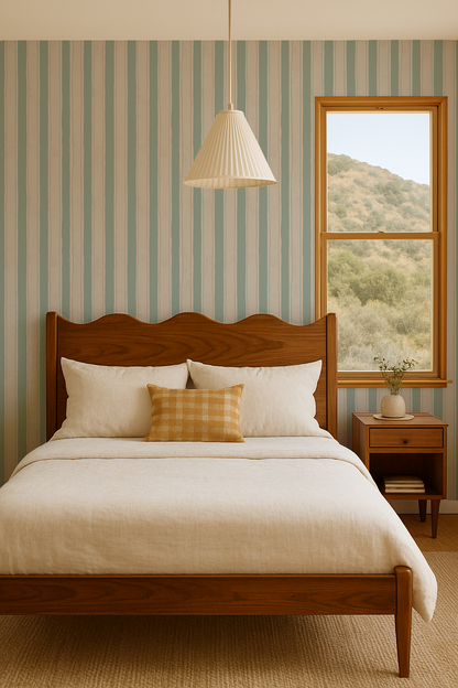 Riviera Stripe Wallpaper, off-white and mint