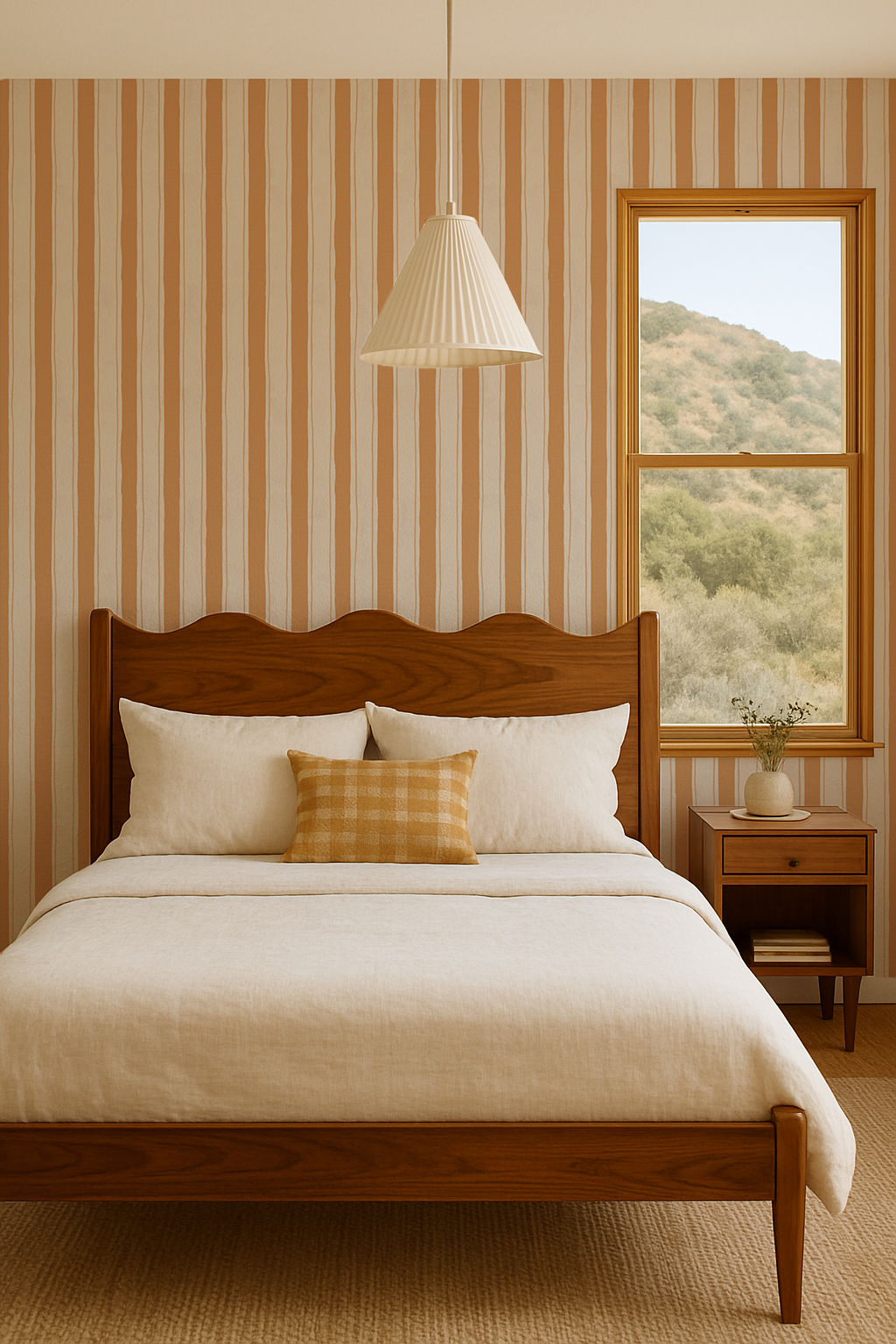 Riviera Stripe Wallpaper, off-white and orange creamsicle