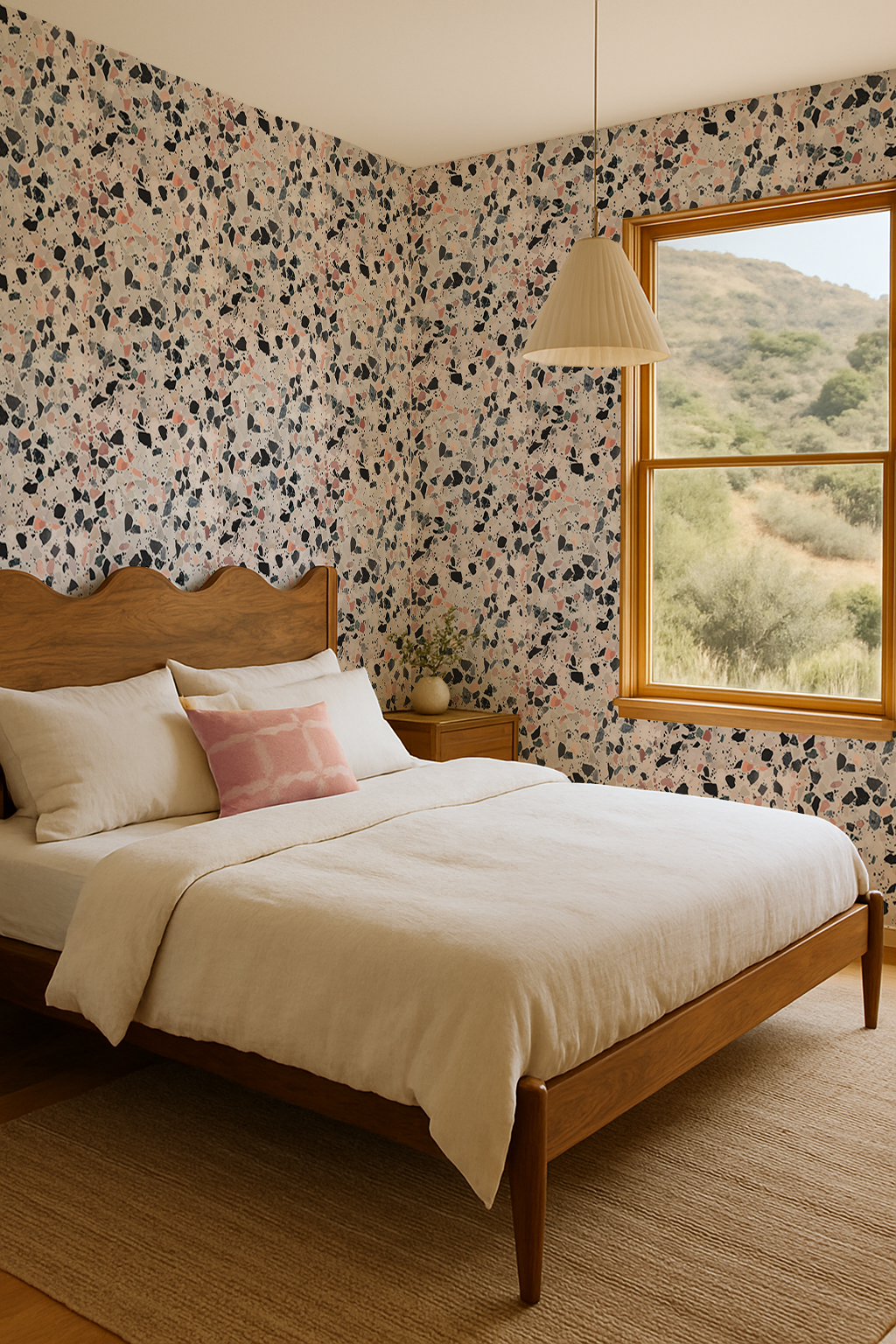 Mojave Terrazzo Wallpaper, mauve and gray